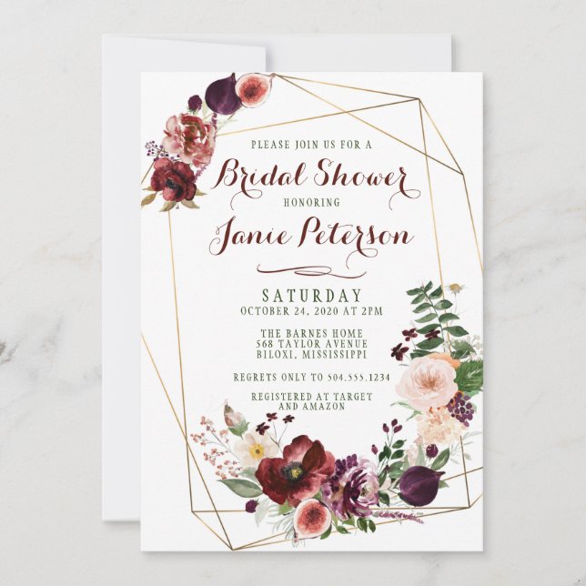 Invitación a la ducha nupcial floral otoño (Anverso)
