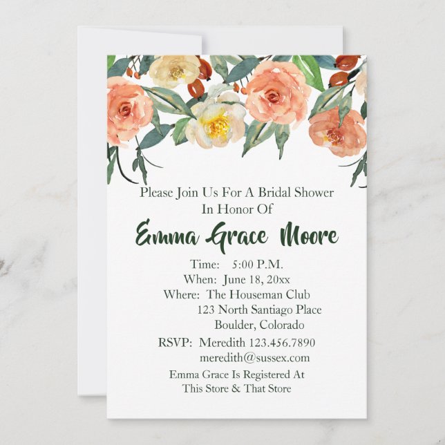 Invitación a la ducha nupcial floral otoño (Anverso)