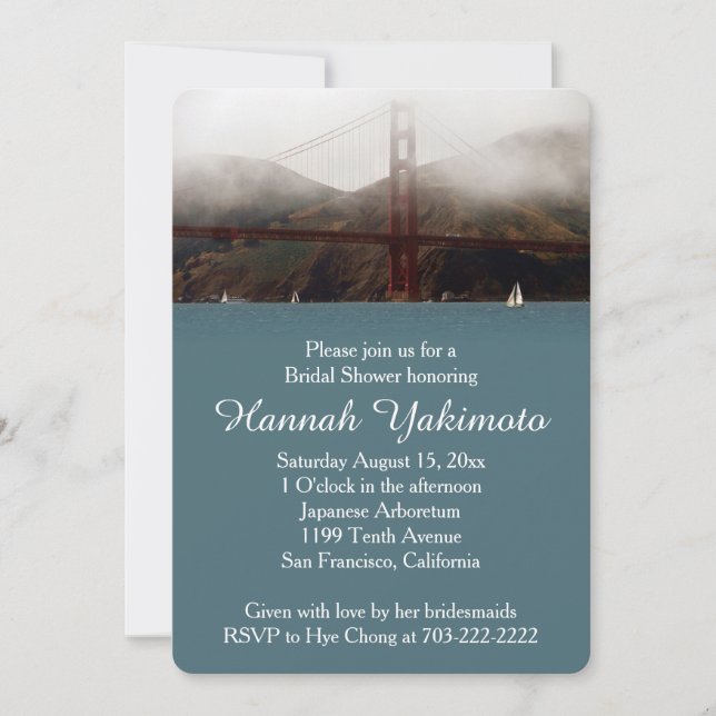 Invitación a la ducha nupcial Golden Gate San Fran (Anverso)