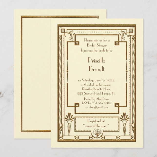 Invitación a la ducha nupcial, gran marfil metaliz (Anverso / Reverso)