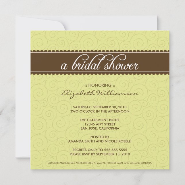 Invitación a la ducha nupcial (lima/chocolate) (Anverso)