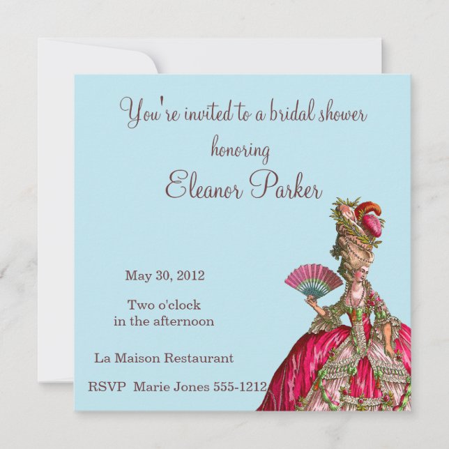 Invitación a la ducha nupcial Marie Antoinette (Anverso)