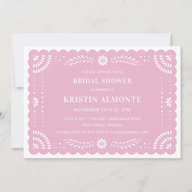 Invitación a la ducha nupcial mexicana Papel Picad (Anverso)