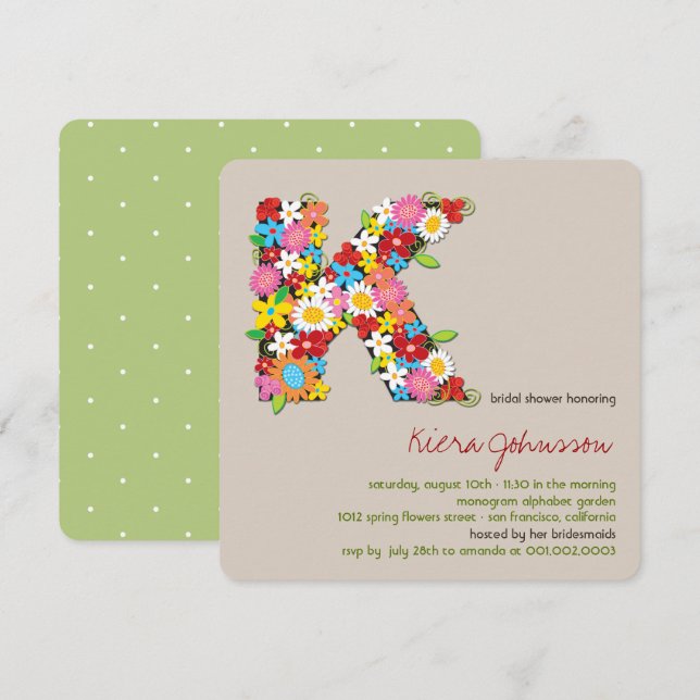Invitación a la ducha nupcial monograma K (Anverso / Reverso)