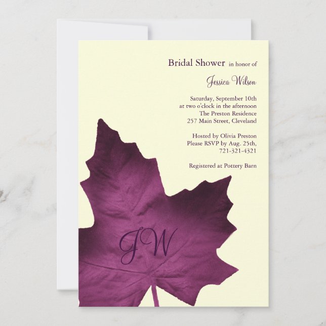 Invitación a la ducha nupcial monogramada de otoño (Anverso)
