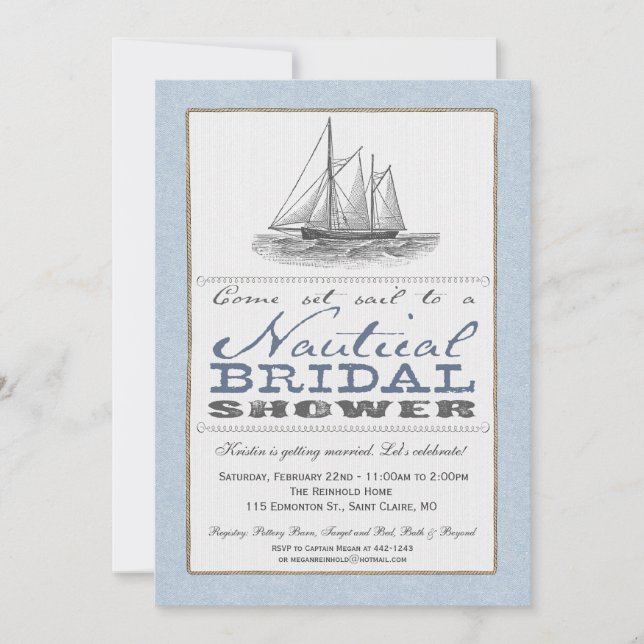 Invitación a la ducha nupcial náutica (Anverso)