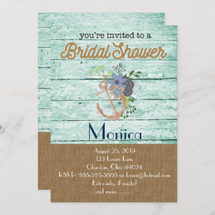 Invitación a la ducha nupcial Nautical Anchor Beac
