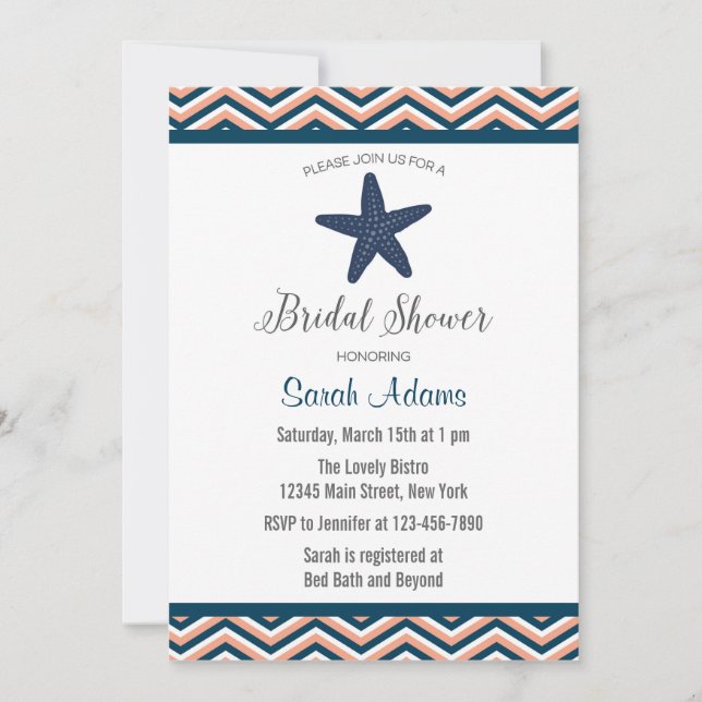 Invitación a la ducha nupcial Nautical Starfish Ch (Anverso)