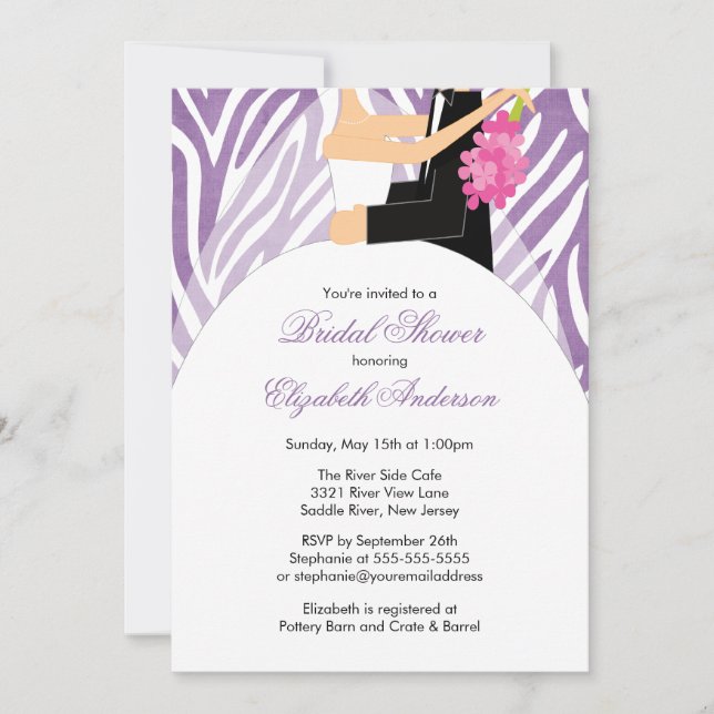Invitación a la ducha nupcial Novia Groom Cebra Pú (Anverso)