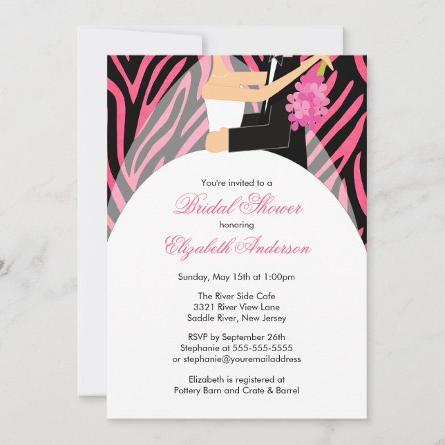 Invitación a la ducha nupcial Novia Groom Cebra Ro (Anverso)