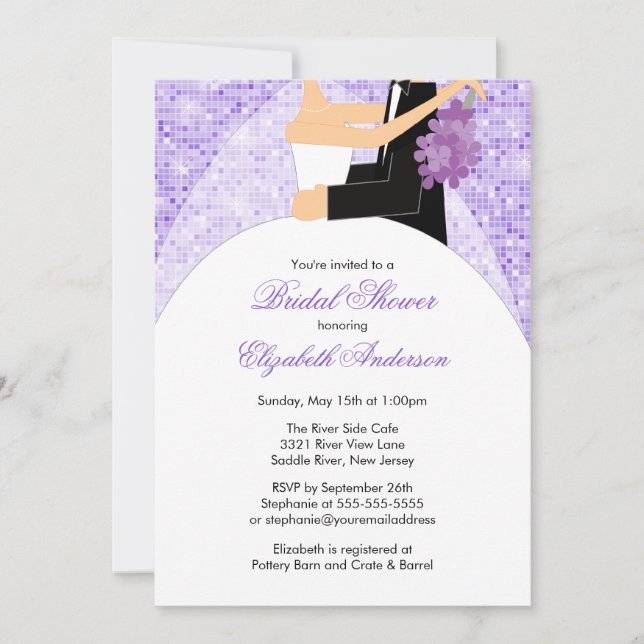 Invitación a la ducha nupcial Novia Groom Purple B (Anverso)