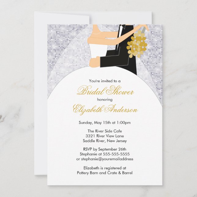 Invitación a la ducha nupcial Novia Groom Silver B (Anverso)