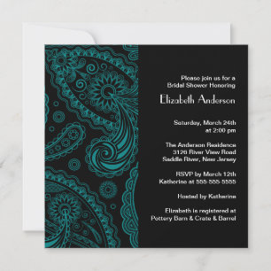 Invitación a la ducha nupcial Paisley Black & Turq