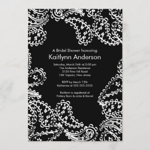 Invitación a la ducha nupcial Paisley blanco y neg