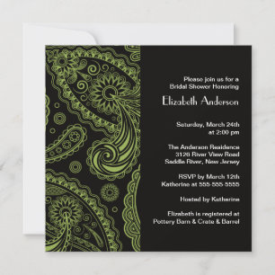 Invitación a la ducha nupcial Paisley negro y verd