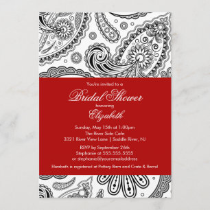 Invitación a la ducha nupcial Paisley rojo y negro