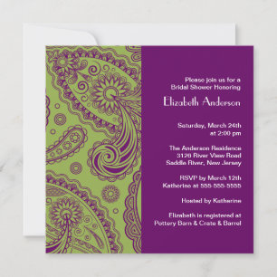 Invitación a la ducha nupcial Púrpura y Verde