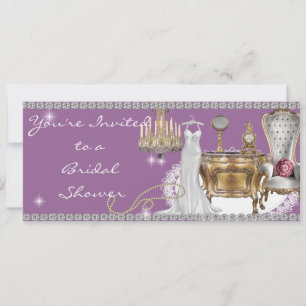 Invitación a la ducha nupcial rodeada de diamantes