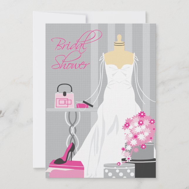 Invitación a la ducha nupcial| Rosa y plata (Anverso)