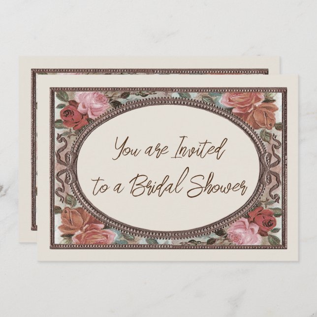 Invitación a la ducha nupcial Rosas de Ivory Vinta (Anverso / Reverso)