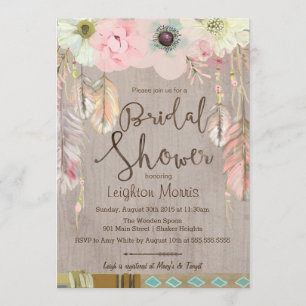 Invitación a la ducha nupcial, rustica de pluma tr