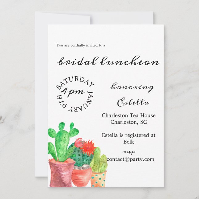 Invitación a la ducha nupcial temática Cactus (Anverso)