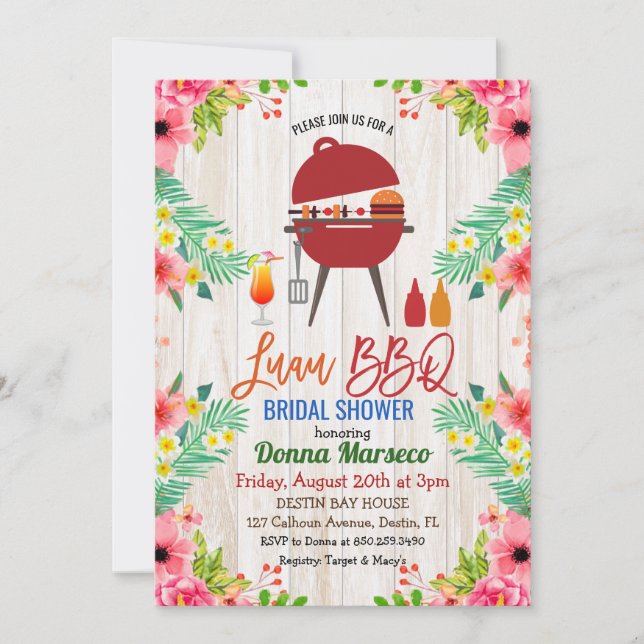 Invitación a la ducha nupcial tropical Luau Aloha  (Anverso)