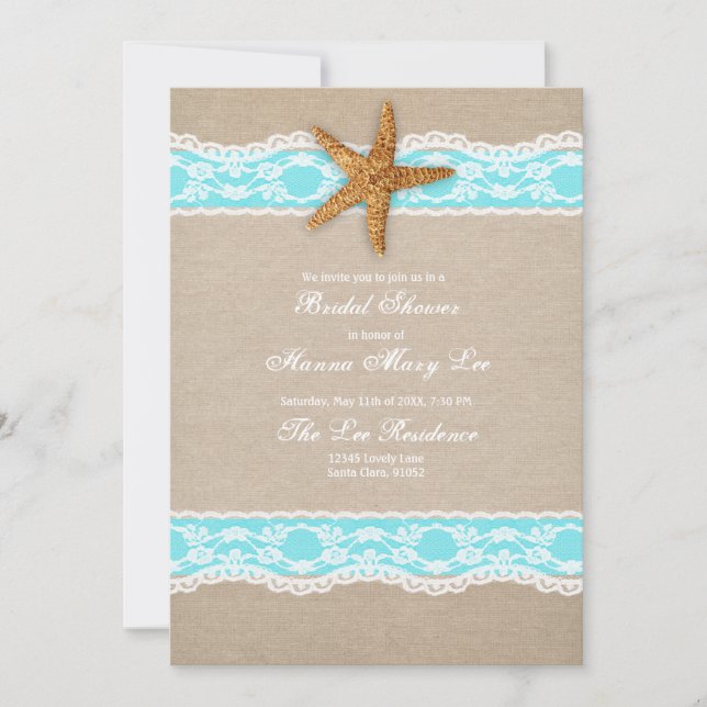 Invitación a la ducha nupcial Turquoise Burlap Lac (Anverso)