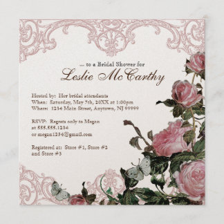 Invitación a la ducha nupcial - Vintage Rosa Flora
