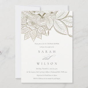 Invitación a la ducha Ornate Paisley Ivory Gold Co