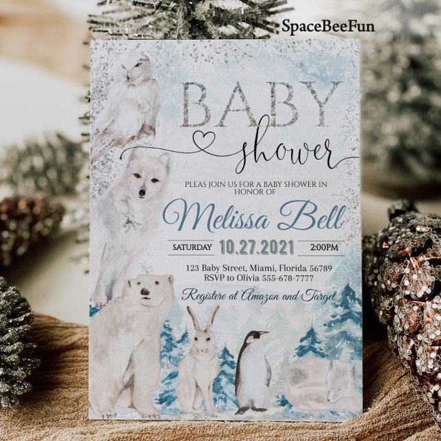 Invitación a la ducha para animales de Woodland An (Woodland Animal Baby shower invitation Arctic animals Winter baby shower invitation)