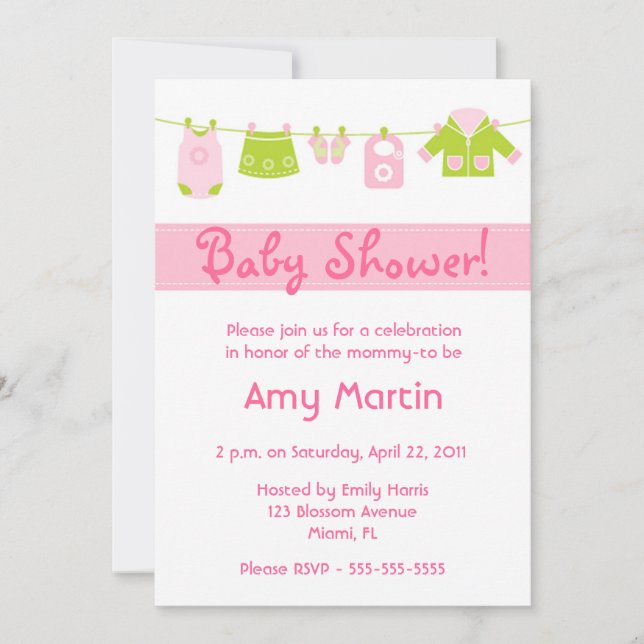 Invitación a la ducha para bebés - chica (Anverso)