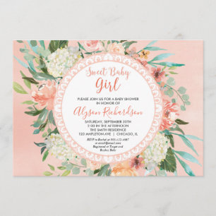 Invitación a la ducha para bebés chica melocotones