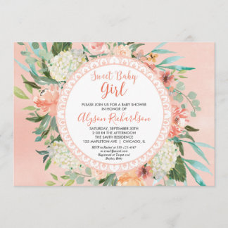 Invitación a la ducha para bebés chica melocotones