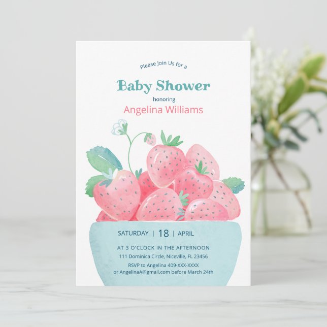 Invitación a la ducha para bebés con fresas precio (Anverso de pie)
