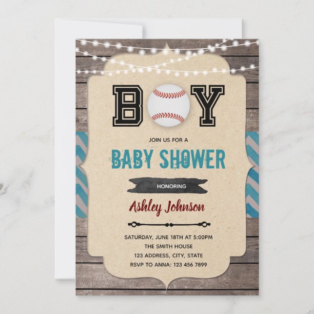 Invitación a la ducha para bebés de béisbol (Anverso)