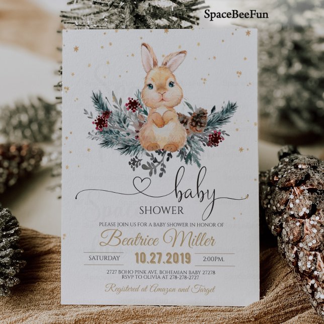 Invitación a la ducha para bebés Invierno Animales (Winter baby shower invitation Woodland animal Bunny Baby Shower Rabbit Bunny Baby Shower Some Bunny )