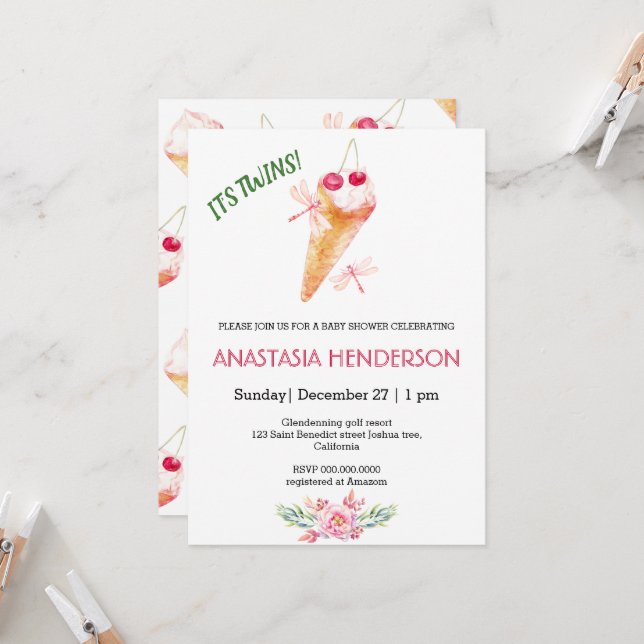 Invitación a la ducha para bebés. ¡Son gemelos! In (Anverso/Reverso In Situ)