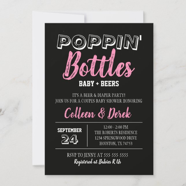 Invitación a la ducha para bebés y cerveza | Negro (Anverso)