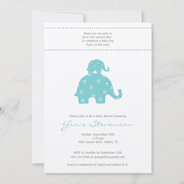 Invitación a la ducha para bebés y madres elefante (Anverso)