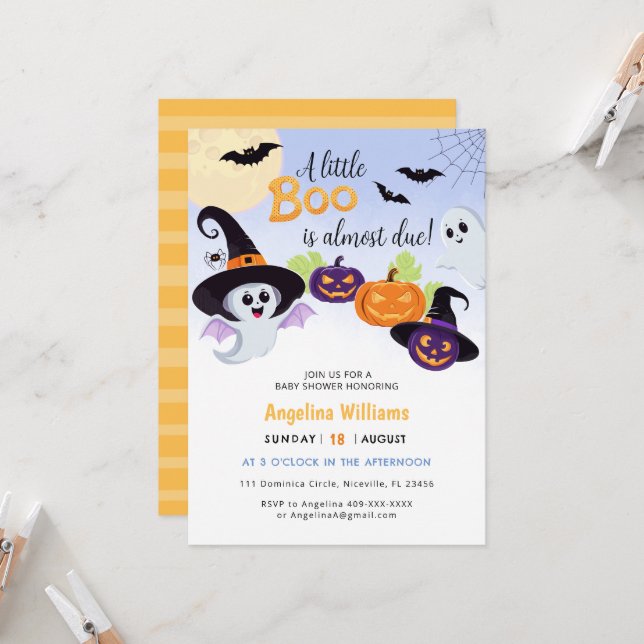 Invitación a la ducha para el Pequeño Boo Hallowee (Anverso/Reverso In Situ)