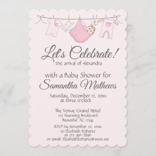 Invitación a la ducha para niñas rosa y gris