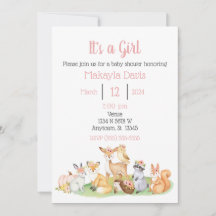 Invitación a la ducha para niñas y animales de Woo
