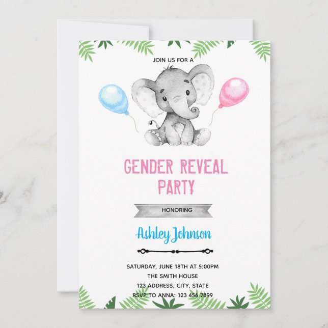 Invitación a la ducha para revelar género elefante (Anverso)