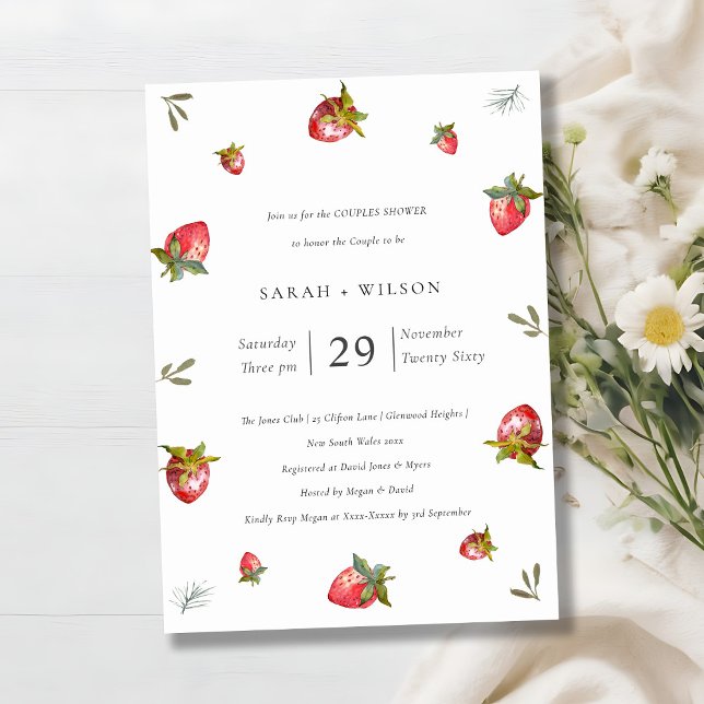 Invitación a la ducha Parejas Cute Red Strawberry  (Subido por el creador)