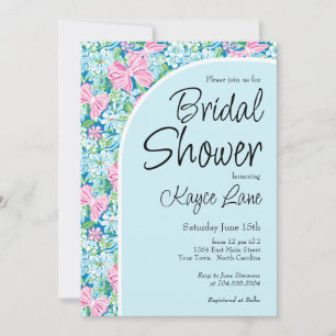 Invitación a la ducha preppy azul y rosa
