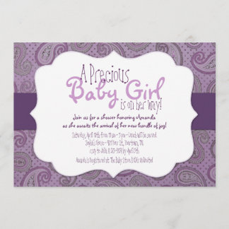 Invitación a la ducha Purple Paisley Baby