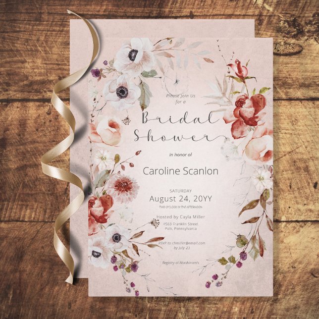 Invitación a la ducha romántica Rosa floral rosa (Subido por el creador)