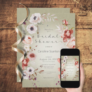 Invitación a la ducha romántica Rosa floral rosa