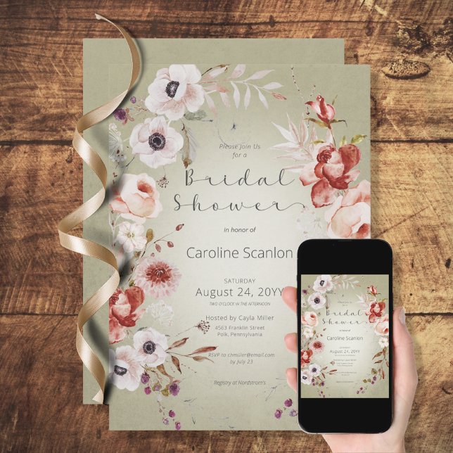 Invitación a la ducha romántica Rosa floral rosa (Subido por el creador)